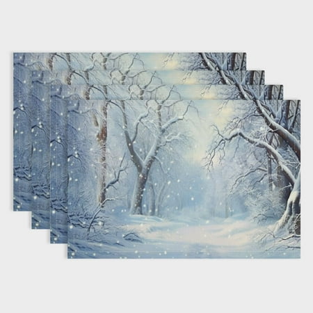 

Shiartex Snow Trees Placemat Linen Table Mats Set of 4 for Birthday Parties Christmas Restaurants Home Decoration 18x12in