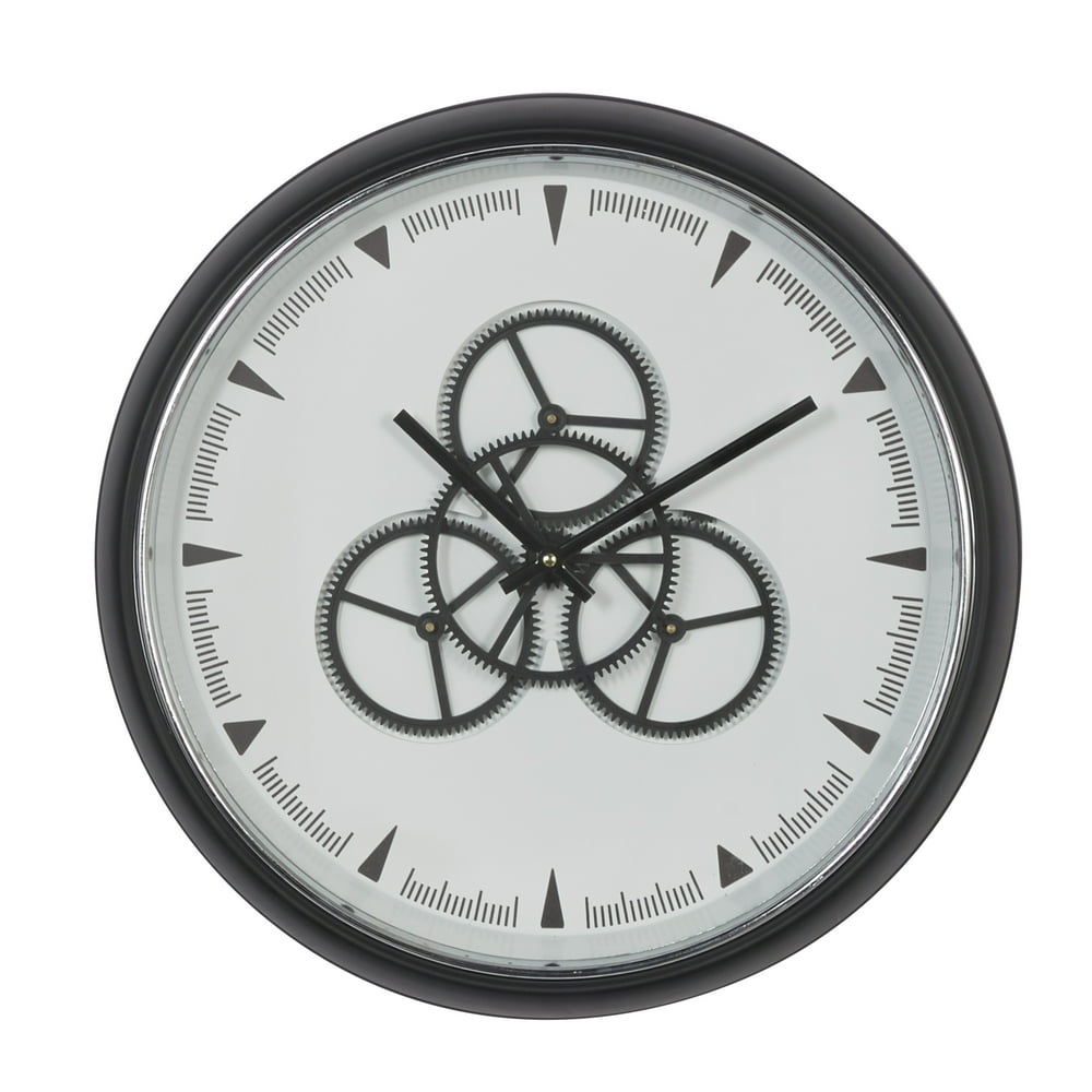 Decmode 67533 Round Black And White Metal Wall Clock With Functioning