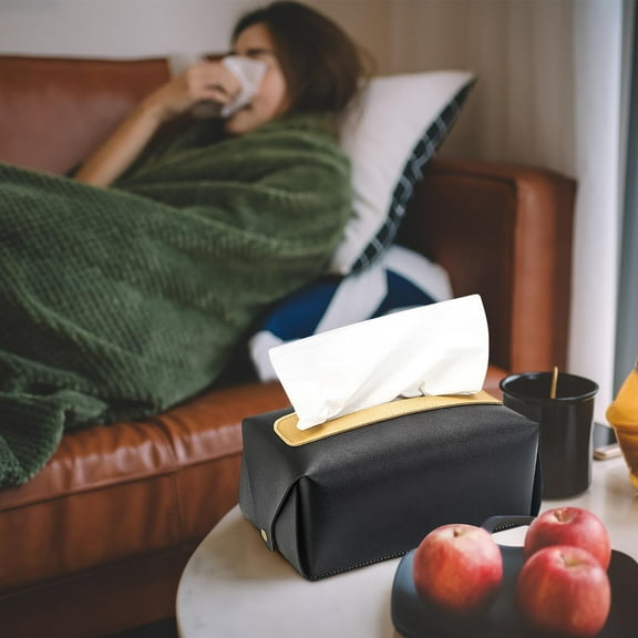 JLFNYA Leather Tissue Box Cover, Kleenex Box Cover, Tissue Box Cover Square, Tissue Holders, Home Office Bathroom Decor, Suitable for Vanity Countertop, Night Stands, Livingroom, Office, Car