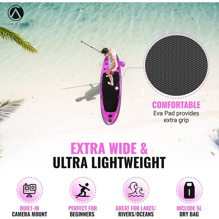 Crew Axel Inflatable Paddle Board 10’33’6” (18lb) SUP Kit Includes Paddle  Pump Bag Shiny Pink