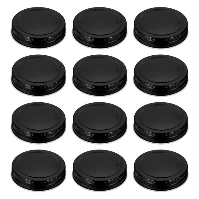 12pcs Mason Jar Lids 2.76" Tinplate Leak-proof Mason Canning Covers, Black