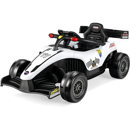 OLAKIDS Kids Ride on Car, 12V F1 Racing Electric Vehicle for Toddlers with Control Remote, Battery Powered Motorized Toy with Music, Horn, 2 Speeds, Wheels Suspension, LED Lights, MP3 (White)