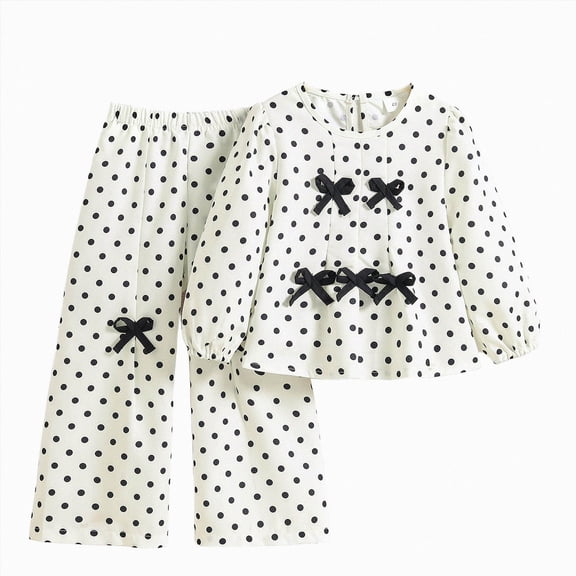 yboeqw 2‑Piece Outfit Set for Girl Bubble Long‑Sleeve Top Elastic Waist Pants Cute Casual Clothes for Little Girls,Size 3-4 Years