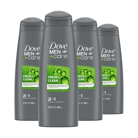 DOVE MEN + CARE Fortifying 2-in-1 Shampoo and Conditioner Fresh and Clean with Caffeine 4 Count For Everyday Care Helps Strengthen and Nourish Hair 12 oz C29