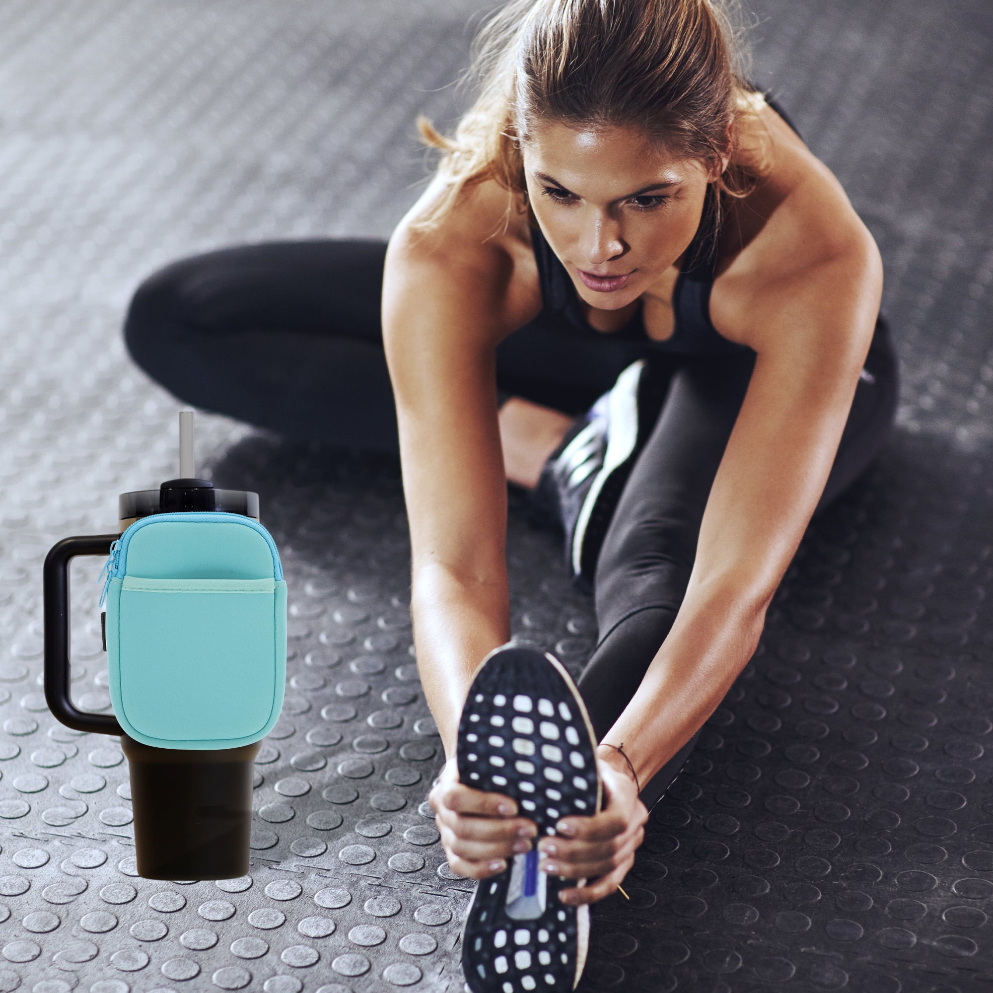 Unique Bargains 1Pc Durable Water Bottle Pouch With 2 Pockets Light Blue