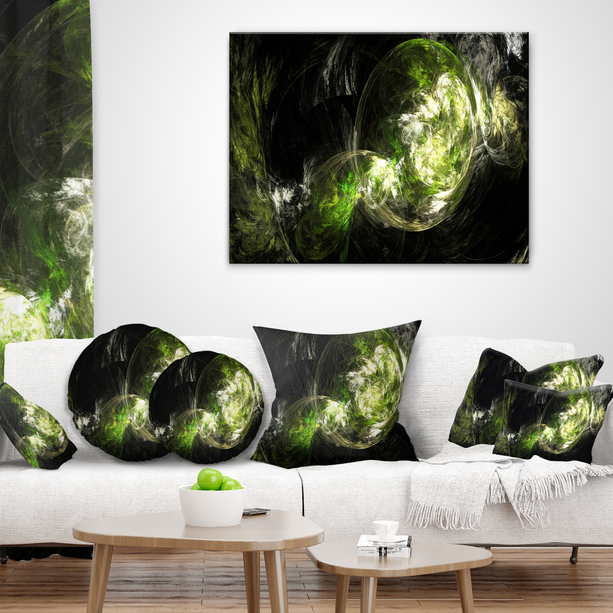 Designart Billowing Smoke Green - Abstract Throw Pillow - 16x16