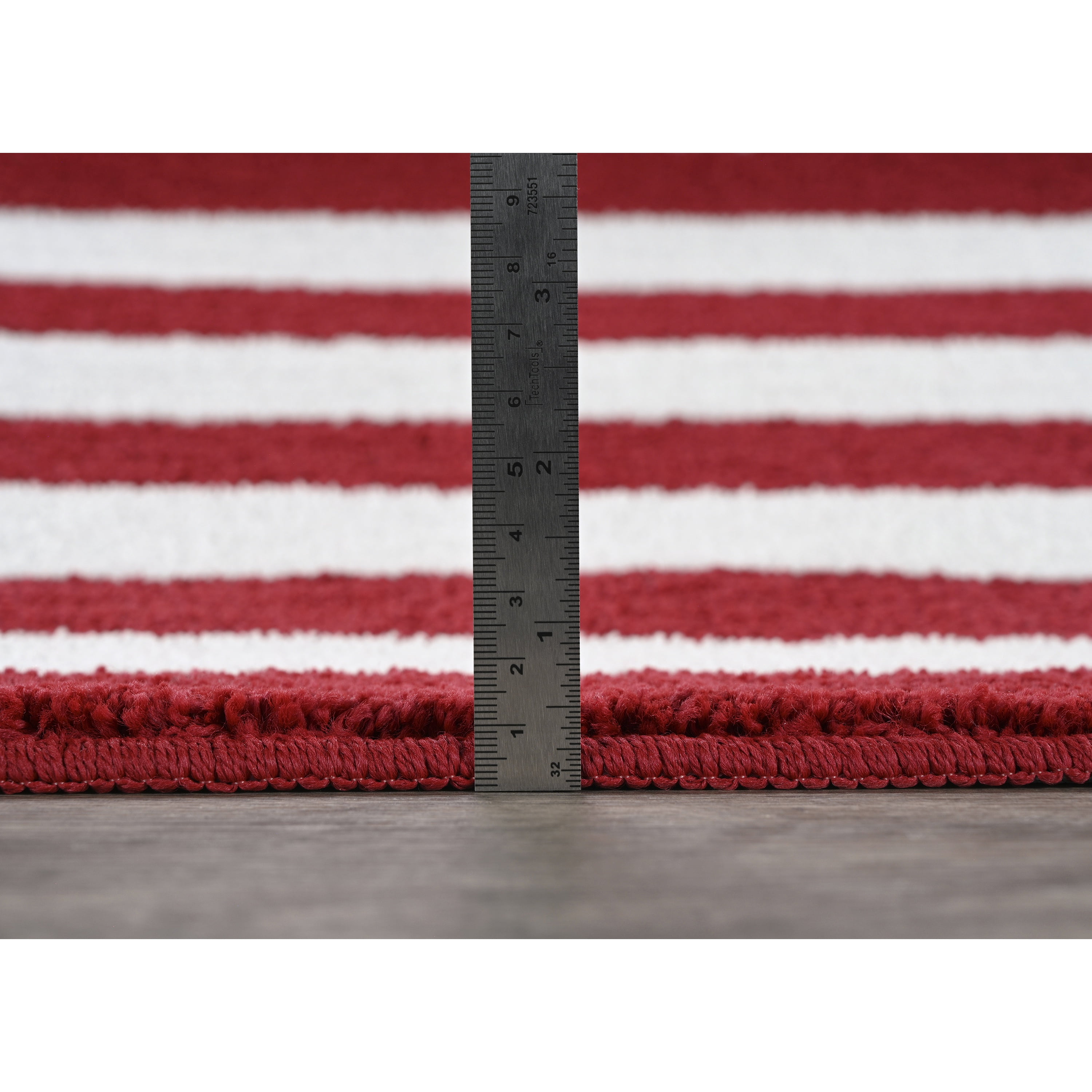 Garland Rug Beach Stripe Washable Bath Rug Set, 2 Piece Set (17"x24" Bath Rug, & 21"x34" Bath Rug) Crimson Red/White