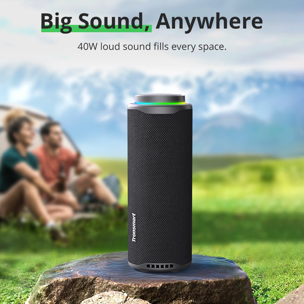 Tronsmart T8 Portable Bluetooth 5.3 Speaker, 40W 360° Surround Deep Bass, TWS, Custom EQ & RGB, IPX7 Waterproof, 18H for Outdoor - Black