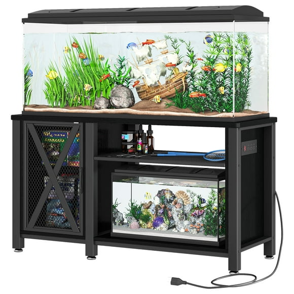 Dextrus Heavy Duty Metal Aquarium Stand with Power Outlets - Suitable for 55-75 Gallon Fish Tank Stand, Turtle Tank, Reptile Terrarium (865lbs Capacity) - Black