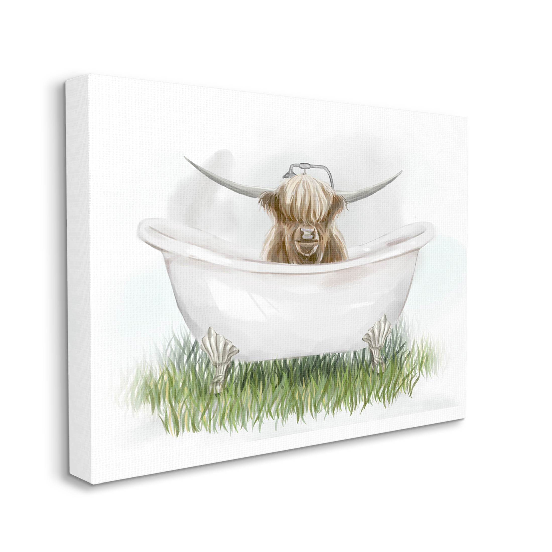 Country Highland Cattle Bathtub Animals & Insects Graphic Art Gallery Wrapped Canvas Print Wall Art