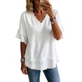 thumbnail image 2 of Womens Linen T Shirts V Neck Summer Loose Short Sleeve Casual Tees Solid Color Breathable Hippie Beach Vacation Tops, XL, 2 of 4