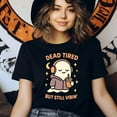 thumbnail image 3 of Dead Tired But Still Vibin’ Shirt | Funny Ghost Graphic Tee | Unisex Casual T-Shirt, Navy, Size 2XL, 3 of 6