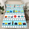 thumbnail image 2 of Manfei Boys Train Queen Sheet Sets 4 Pieces, Cartoon Steam Engine Flat Sheet, Transportation Light Queen Fitted Sheet, Lightweight Room Decor, 2 of 6
