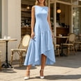 thumbnail image 6 of XUNKUSGA Summer Dress Fashion Boat Neck Sleeveless Ruffle Flowy Asymmetrical Hem Dresses for Women Solid Color Cotton Linen Midi Dress for Beach,Party,Cocktail,Blue,L, 6 of 9