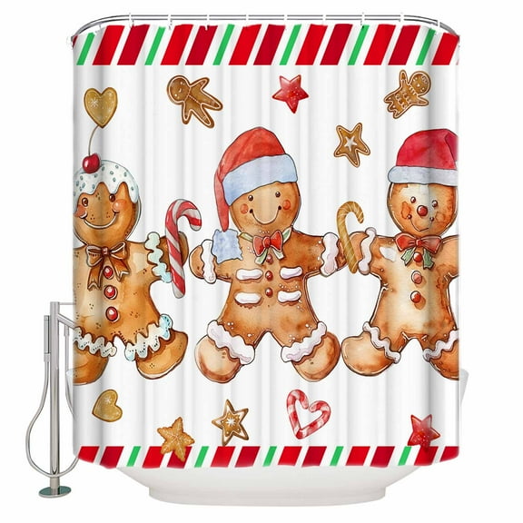 Christmas Gingerbread Shower Curtain, 48" x 72", Man Candy Xmas Waterproof Bathroom Curtain Washable Shower Curtain Set with 12 Hooks