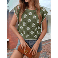 thumbnail image 4 of Womens Summer Casual Printed Tops Cap Sleeve Crew Neck Cute Knit Sweaters Green M, 4 of 7