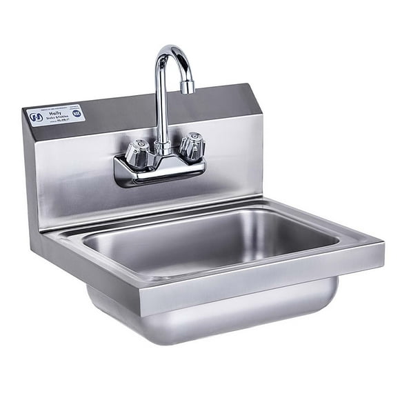 HALLY Stainless Steel Sink for Washing with Faucet, NSF Commercial Wall Mount Hand Basin for Restaurant, Kitchen and Home, 17 x 15 Inches