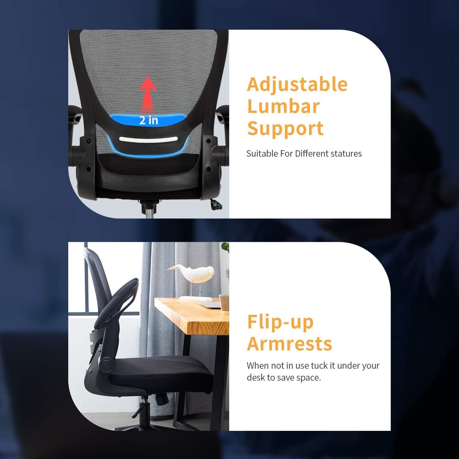 FDW Ergonomic Office Chair, Lumbar Support, Mesh Computer Chair Swivel Rolling for Adult, Black
