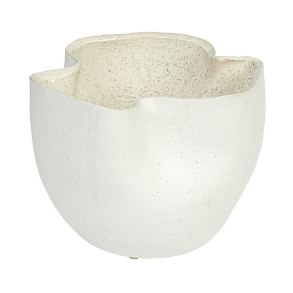Bloomingville 7.25 Inches Stoneware Ruffled Planter with Sand Finish and Reactive Glaze, Holds 4 Inches Pot, White