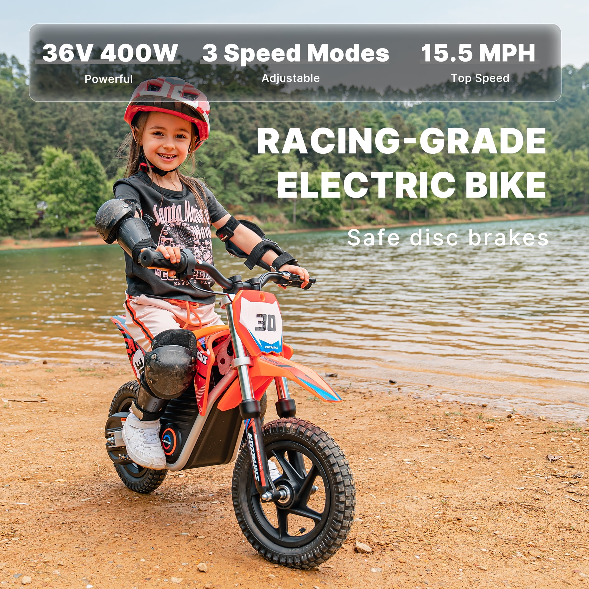 Racing Electric Dirt Bike for Kids, 36V Peak 400W Powerful Motorcycle with Dual Shock Absorption, 12 inch Tires Safe Disc Brake for Ages 3-6 Orange