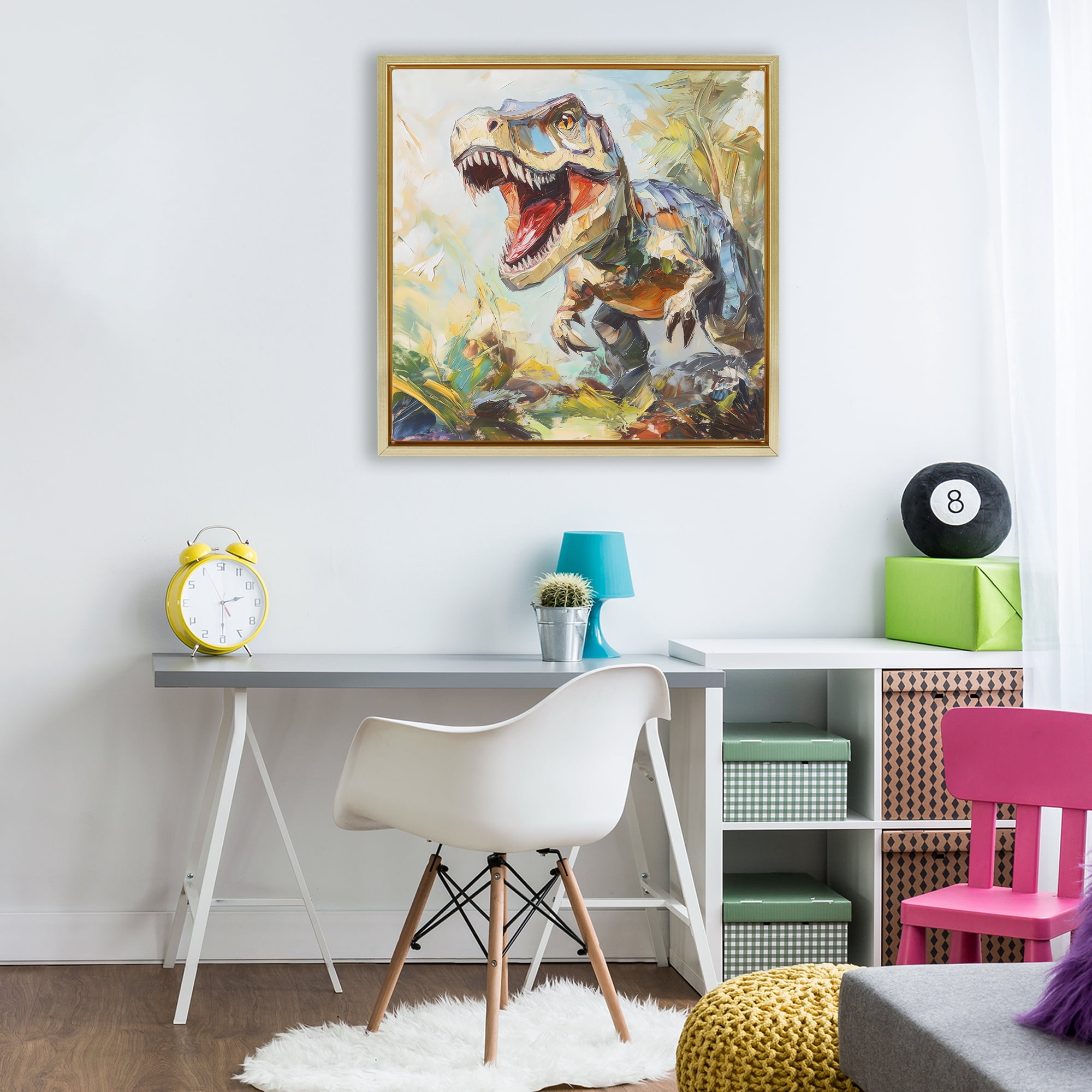 Stupell Industries Enchanting T-Rex Roar Gold Framed Floater Canvas Wall Art, design by Creative Studio