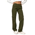 thumbnail image 3 of cocolona Womens High Waist Cargo Pants Elastic Button Waist Straight Wide Leg Outdoor Hiking Pants with Pockets, 3 of 5