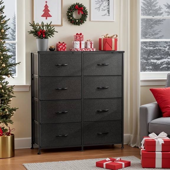 Homall 8 Drawer Dresser Tall Fabric Drawers Nightstand with Wood Top Storage Dresser Closet for Living Room, Bedroom, Black
