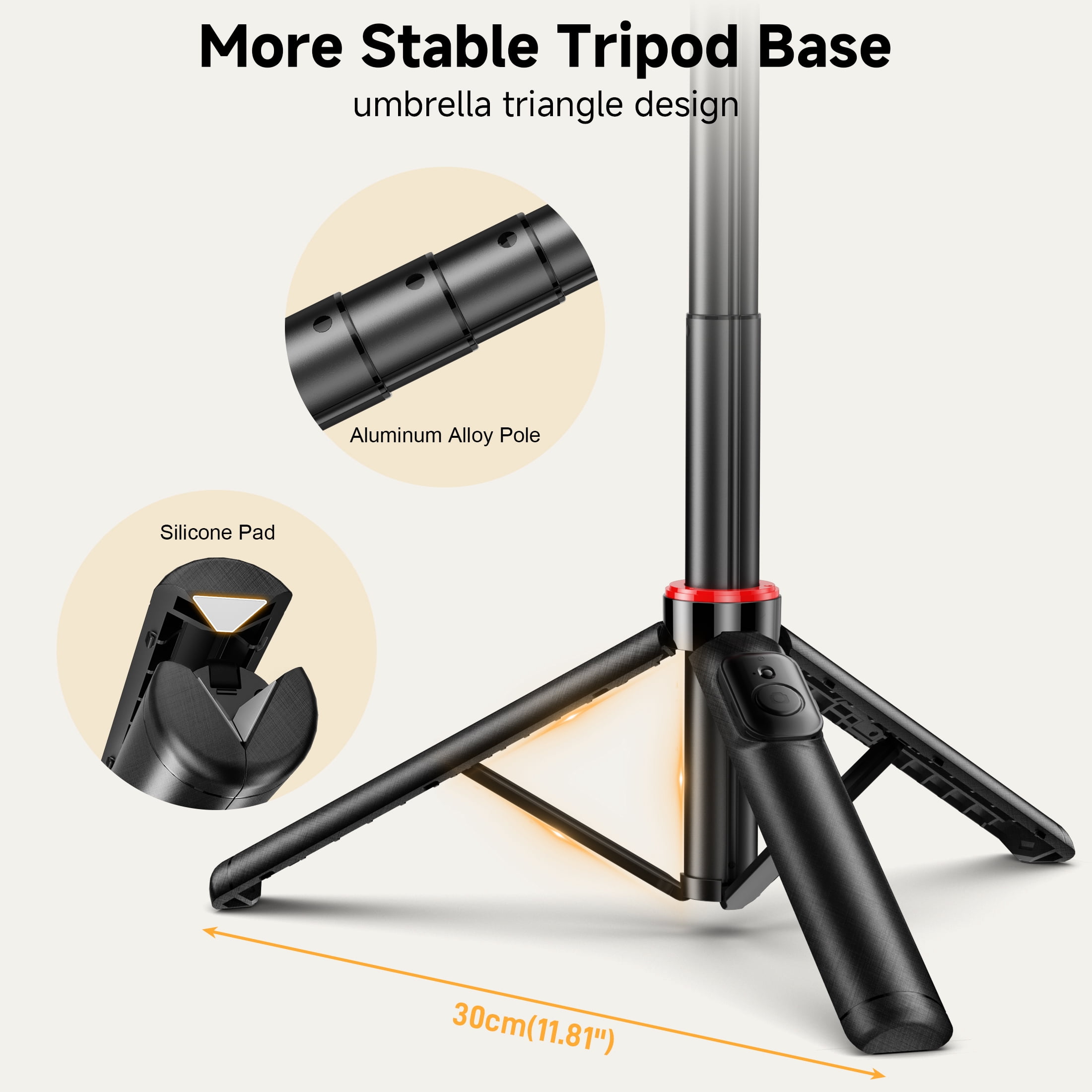 SelfieShow Selfie Stick, 52" Extendable Phone Tripod with Detachable Wireless Remote & Phone Stand, Compatible with iPhone android, Camera, Black