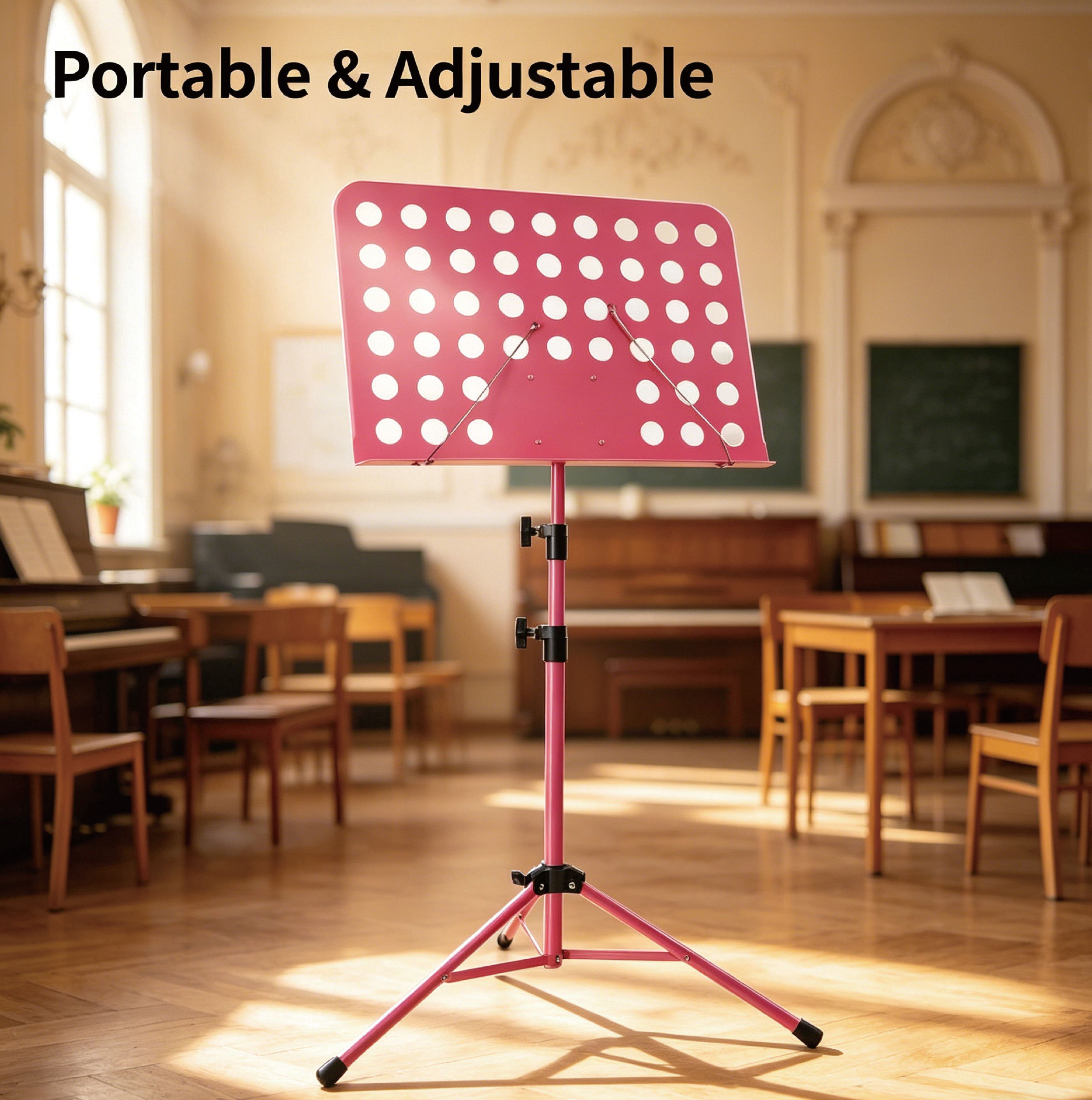 JaxAura Sheet music stands,Pink Music Stand, Portable Music Sheet Stand, Foldable and Height-Adjustable Music Stand with Bag, Suitable for Playing Musical Instruments and Traveling Out