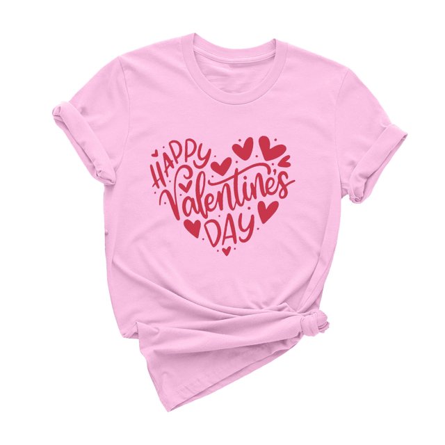 Diufon Hauts de la Saint-Valentin pour Femmes Tunique à Manches Courtes Col Rond Chemise Décontractée Tendance Imprimée Graphique Mignonne