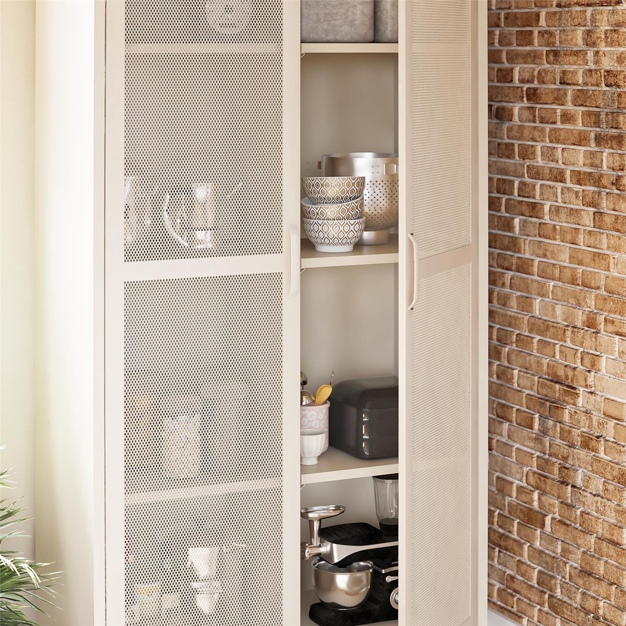 Novogratz Channing Tall 2-Door Storage Cabinet-Mesh Metal Locker, Parchment