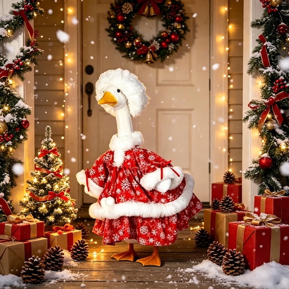 23 Inch Christmas Porch Goose Outfit, Durable Fabric Lawn Goose Clothing, Weather Resistant Decor For Porch, Garden, Patio, Outdoor Holiday Display And Gardener Gift