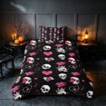 thumbnail image 2 of Homewish Halloween Skull Skeleton Twin Duvet Cover for Girls, Love Heart Lips Twin Bedding, Black Hot Pink White, Pink Reversible 2pcs, 1 Duvet Cover and 1 Pillowcase, 2 of 5
