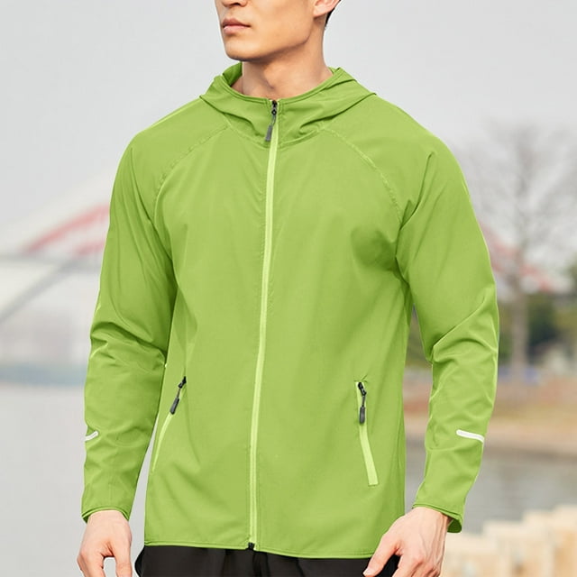 Men's Summer Running Windbreaker Hooded Jacket - Lightweight Polyester Spandex Quick-Dry Outdoor Exercise Coat