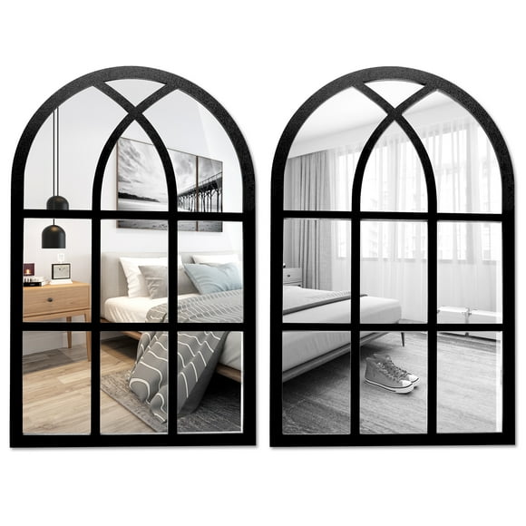 Qenwkxz 17.16" x 12.48" Black Arched Window Decor Wall Mirror