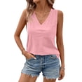 thumbnail image 3 of Women's Summer Solid Color Sleeveless Shirts Casual V Neck Tank Tops Tunic Casual Basic Shirts True Classic Tees Cute Trendy Clothes Summer Loose Fit Clothes Womens Tops 2026 Pink M, 3 of 5