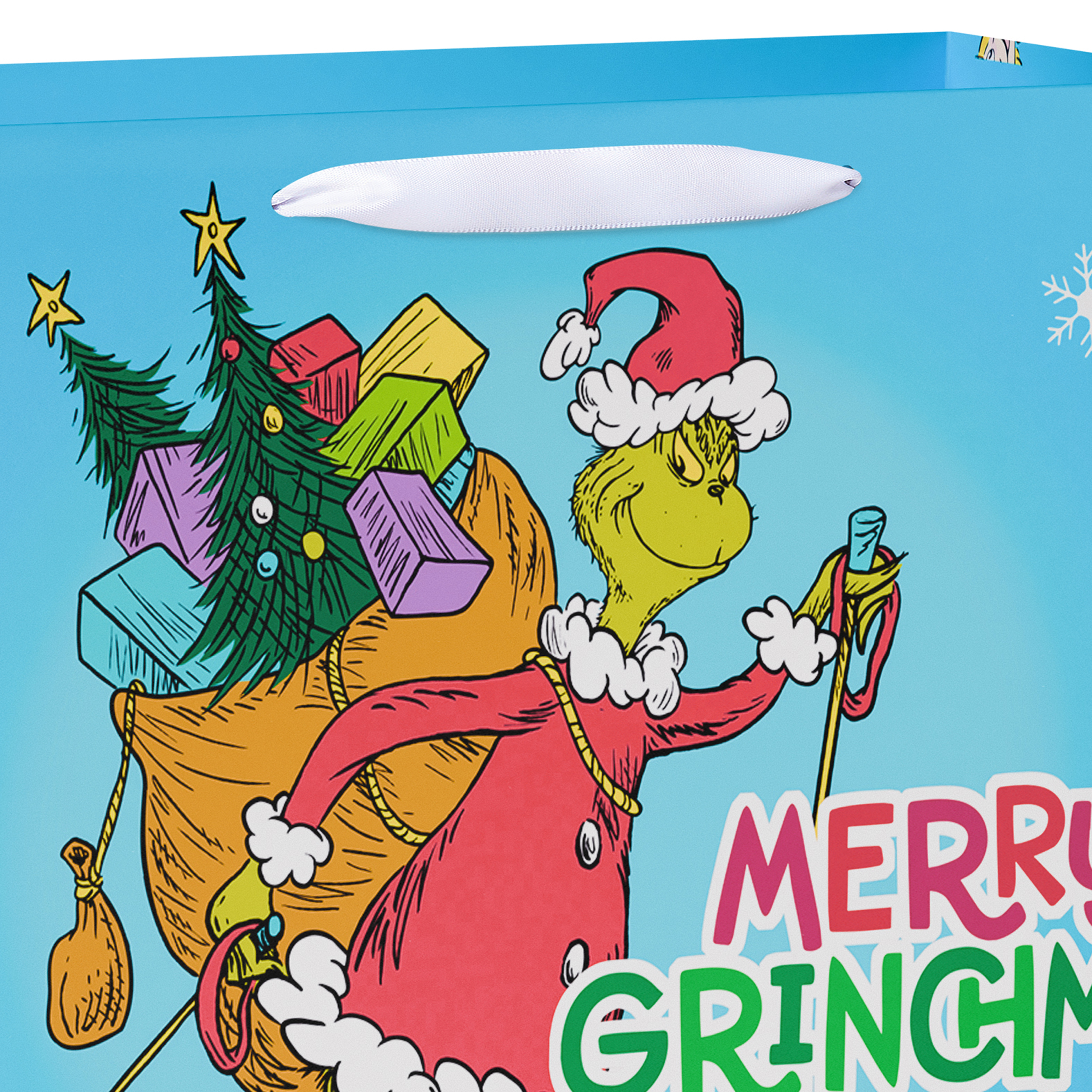 American Greetings 16 in. Extra Large Blue Grinch Christmas Gift Bags (1-Count)