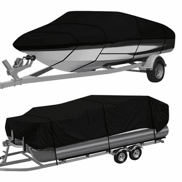 SLSRFD Waterproof Heavy Duty Boat Cover Trailerable Pontoon/V-Hull Fishing-17-20ft Pontoon Boat-Black
