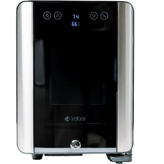 Essential Cooler - Mini Fridge with Temp & Humidity Control, 3 USB Ports, Smoked Glass Shelves, Lockable UV Glass Door for Cosmetics, Skin Care, Medicine, Herbs, and More