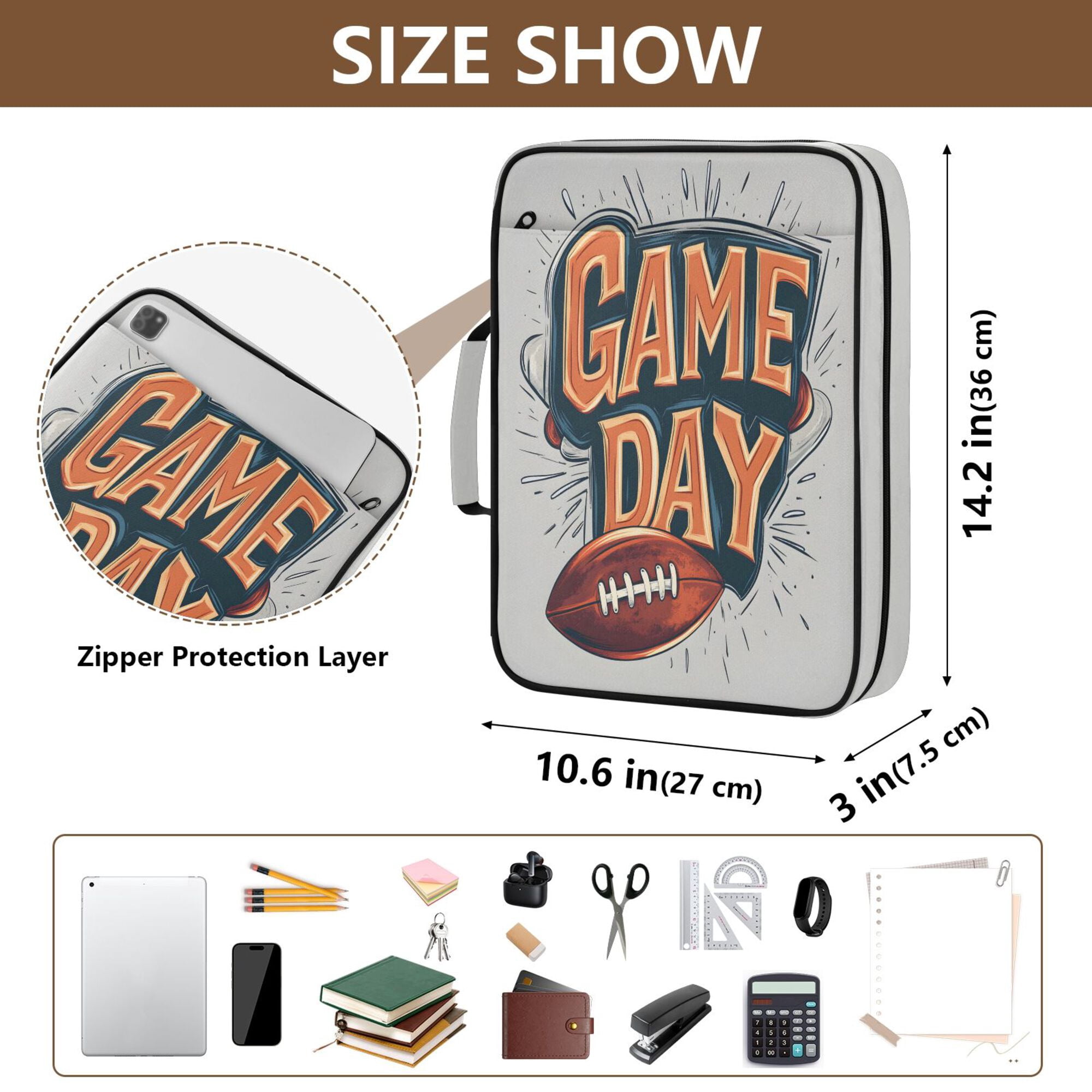 FORMRS Accordion File Folder A4 Size 7-Pocket Expanding Document Organizer Bag with 3 Ring Binder, Game Day