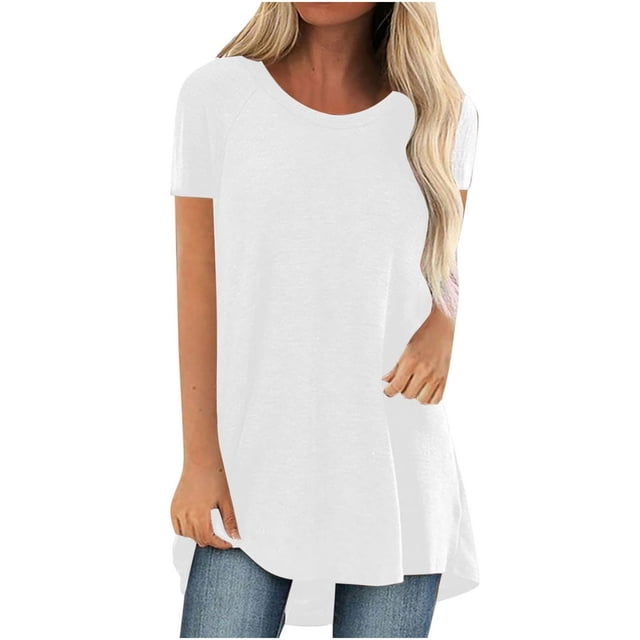 CHOK Hauts pour Femmes T-Shirts à Manches Courtes pour Femmes Liquidation Couleur Unie Grande Taille Tendance Été Coupe Décontractée T-Shirts Chemises Décontractées Col Rond Chemises Fluides Blouses Hauts Noir G