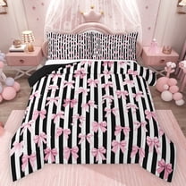 Feelyou Princess Bowknot Teens Twin Comforter Sets, Black Pink Fashion Bedding Set, 2pcs