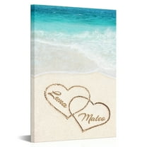 HOOHAA Personalized Heart in Heart Shaped on Beach with Couple'S Names Wall Art Decor Romantic Sand Canvas Poster Prints Framed Love Gift for Him Her Anniversary Wedding Engagement