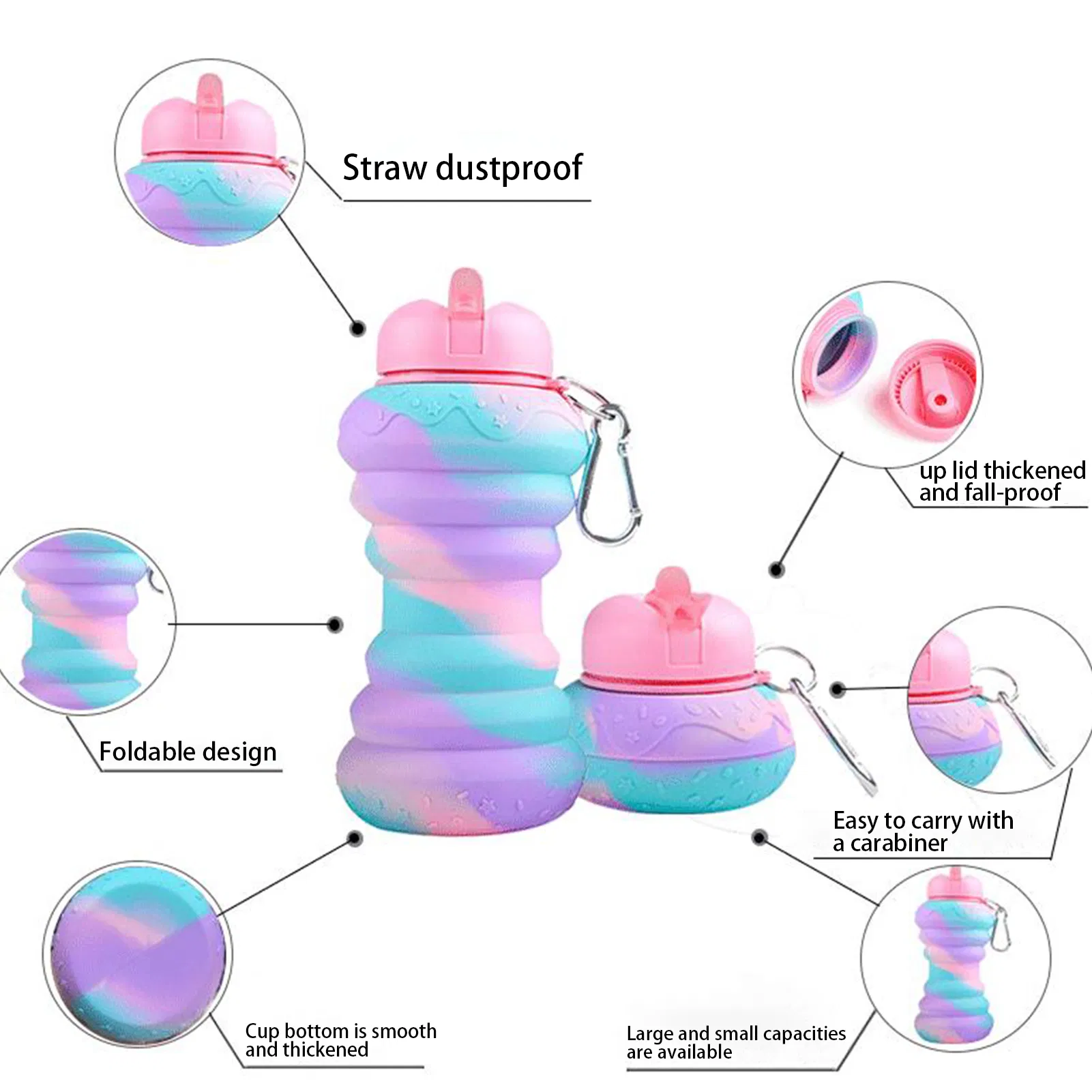 550ML Silicone Collapsible Water Bottle - Leakproof, Portable for Outdoor Sports & Travel - Ideal for Adults & Children