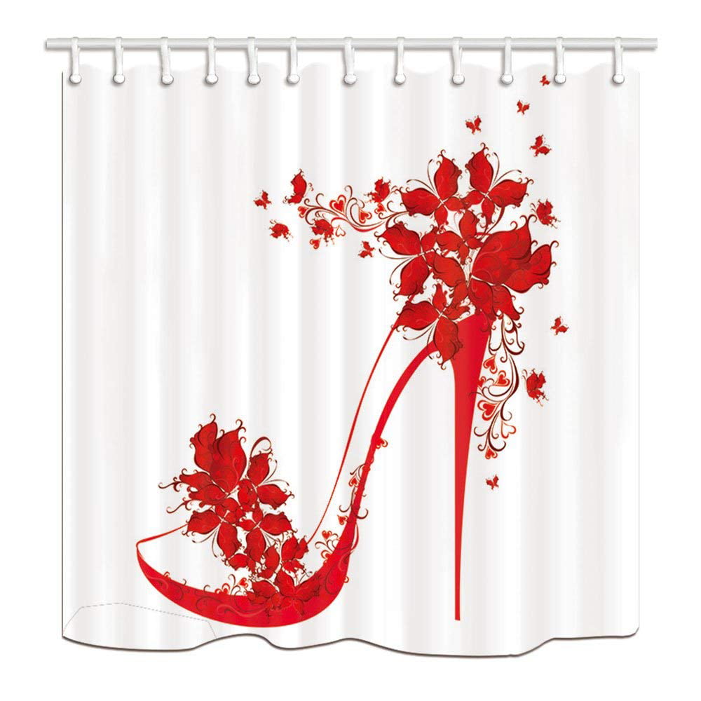 Fashion Decor High Heels and Lips Waterproof  Fabric Shower Curtain & 12 Hooks 