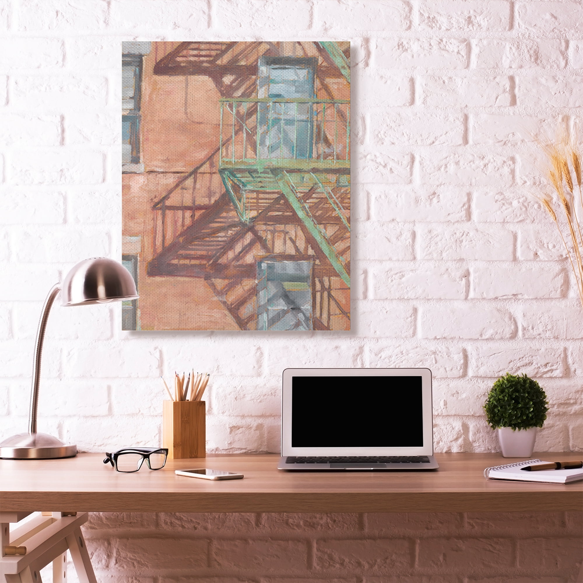 Stupell Home Décor Cityscape Fire Escape Red Green Painting Canvas Wall Art by Ethan Harper