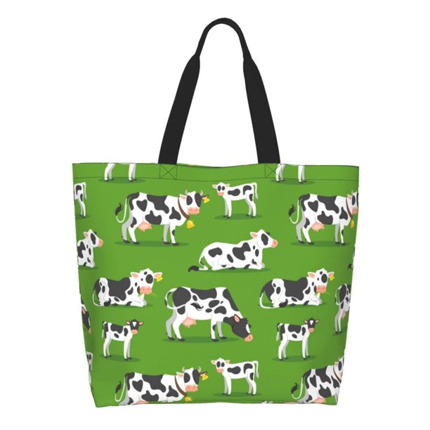 Balery Cows With Calfs Green Bolsa Tote Estilo Estético con Cremalleras, Bolsa de Hombro, Bolsa de Compras Grande y Plegable