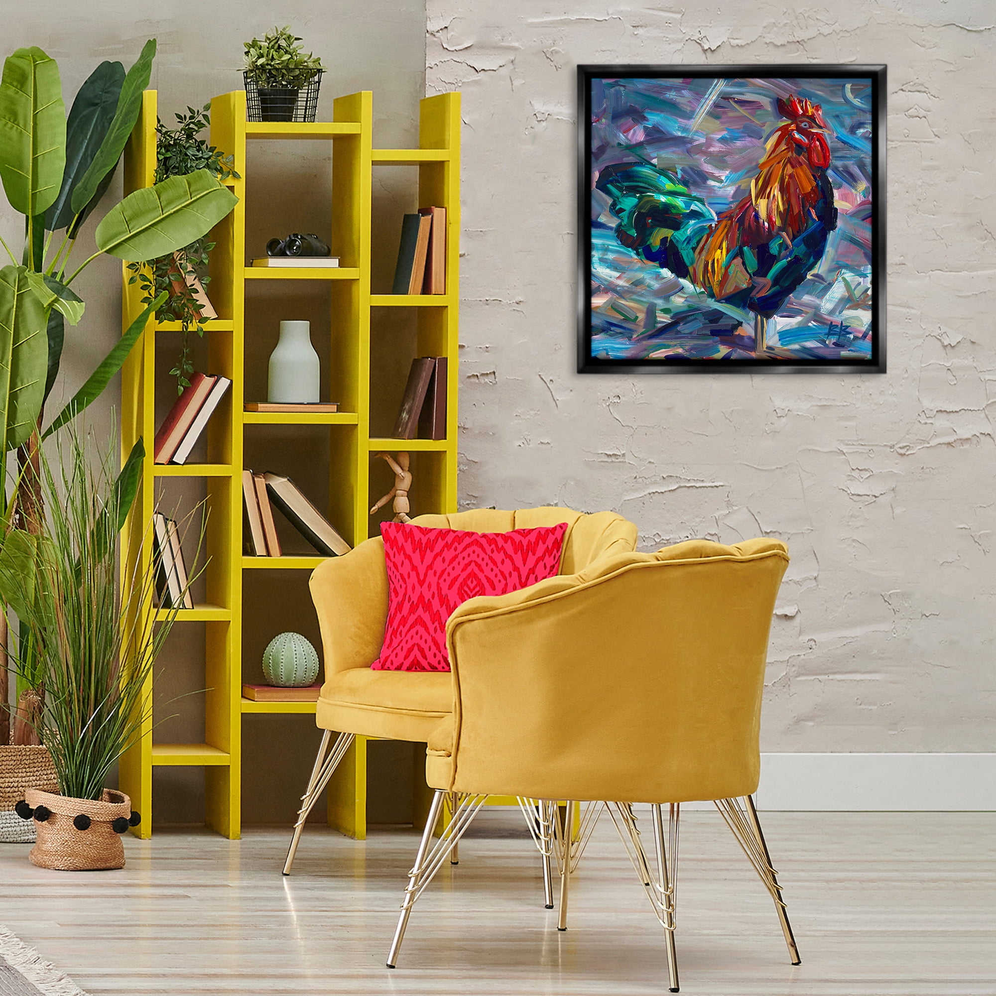 Stupell Industries Abstract Crosshatch Rooster Animals & Insects Painting Black Floater Framed Canvas Art Print Wall Art, 25 x 25