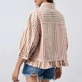 thumbnail image 5 of DAFPZW Womens 3/4 Length Sleeve Shirt Striped Button Down Loose Fit Blouses Drop Shoulder Trendy Ruffle Hem Striped Tops, 5 of 8