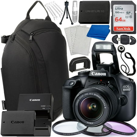 Canon EOS 4000D (International Model ) / T100 DSLR Camera with EF-S 18-55mm f/3.5-5.6 Lens & Ultimaxx Beginner’s Bundle (15pcs)